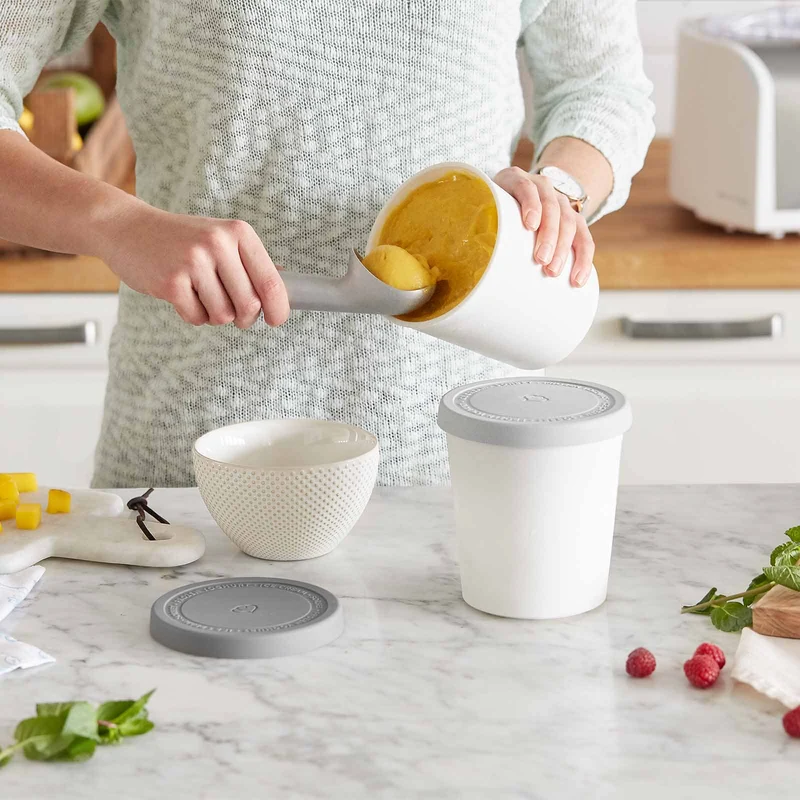 2er-Set Eisbehälter für Speiseeis 1 L, BPA-frei - Grau/Weiß