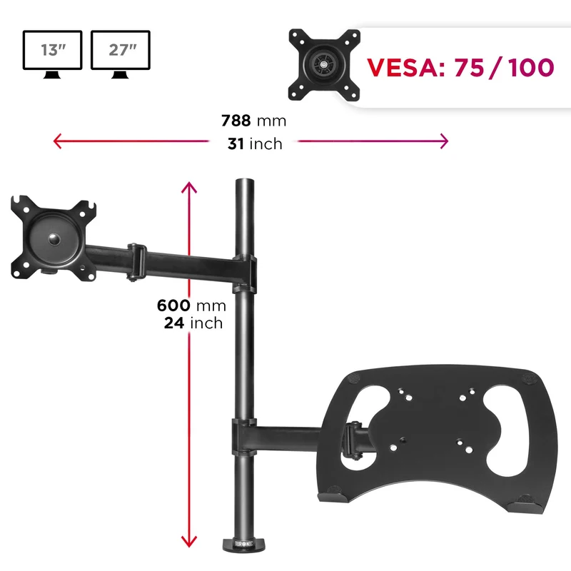 Duronic DM25L1X1 Monitor-Halterung 1 Monitor für 13-27 Zoll Flach & Curved und Laptop Ständer Gaming Bildschirm-Halterung 8kg, Monitor Tischhalterung Höhenverstellbar, Vesa halterung, Monitor-Arm