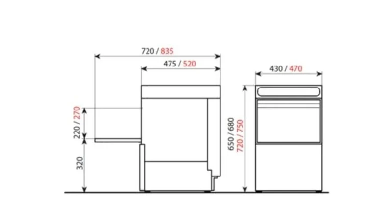 Gläserspülmaschine ECO 40x40 cm Korbmaß, mit Reiniger- & Klarspüldosierer, mit Ablaufpumpe & Enthärter, Made in Europe, 230 Volt
