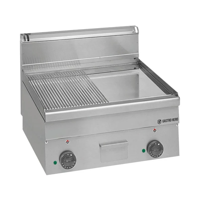 Elektro-Grillplatte Serie 600 - 60/60 - 1/2 glatt, 1/2 gerillt, verchromt - Tischgerät - 7,5 kW