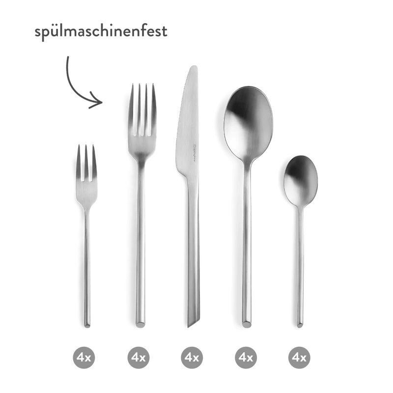 Geschirrset Misty Cliff 24-tlg. aus Steingut inkl. Besteck Set 20-tlg. aus rostfreiem 18/10 Edelstahl