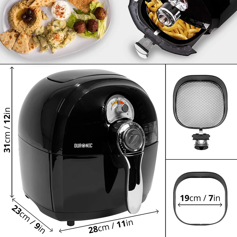 Duronic AF1 BK Heißluftfritteuse, Fritteuse mit 4,5 L Fassungsvermögen, Mini Backofen zum Dünsten, Backen und Frittieren ohne Öl, Airfryer mit 1500 W