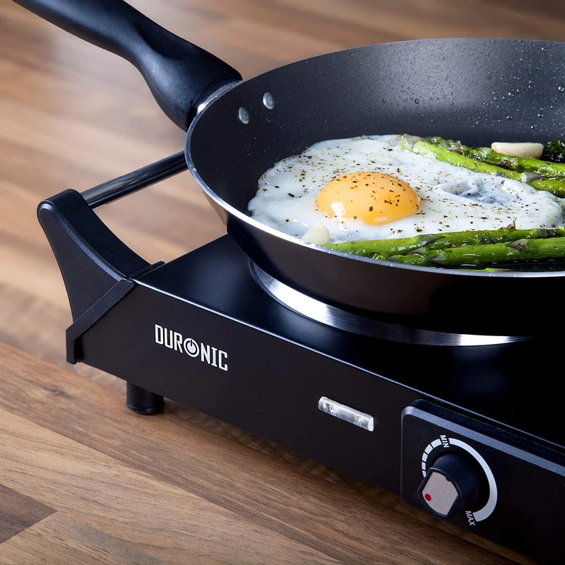 Duronic HP1 BK Herdplatte, Campingkocher mit 1 Kochfeld, Elektro Kochplatte Für Camping, Büro, oder Küche, Doppelkochplatte mit stufenloser Temperatureinstellung, Doppel Kochplatte 1500 Watt