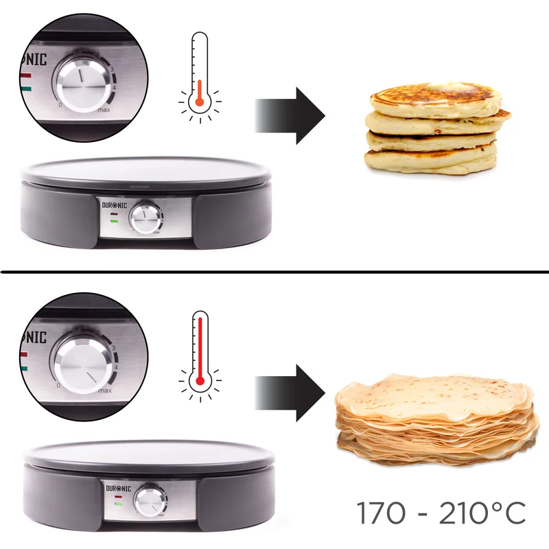 Duronic PM152 Crepesmaker, Crepes-Eisen für 37 cm XXL Crêpes, Tortillas Galettes Burritos Tacos Maker, Fiesta Elektrogrill mit Zubehör, Grillplatte mit stufenloser Temperatureinstellung, 1500 W