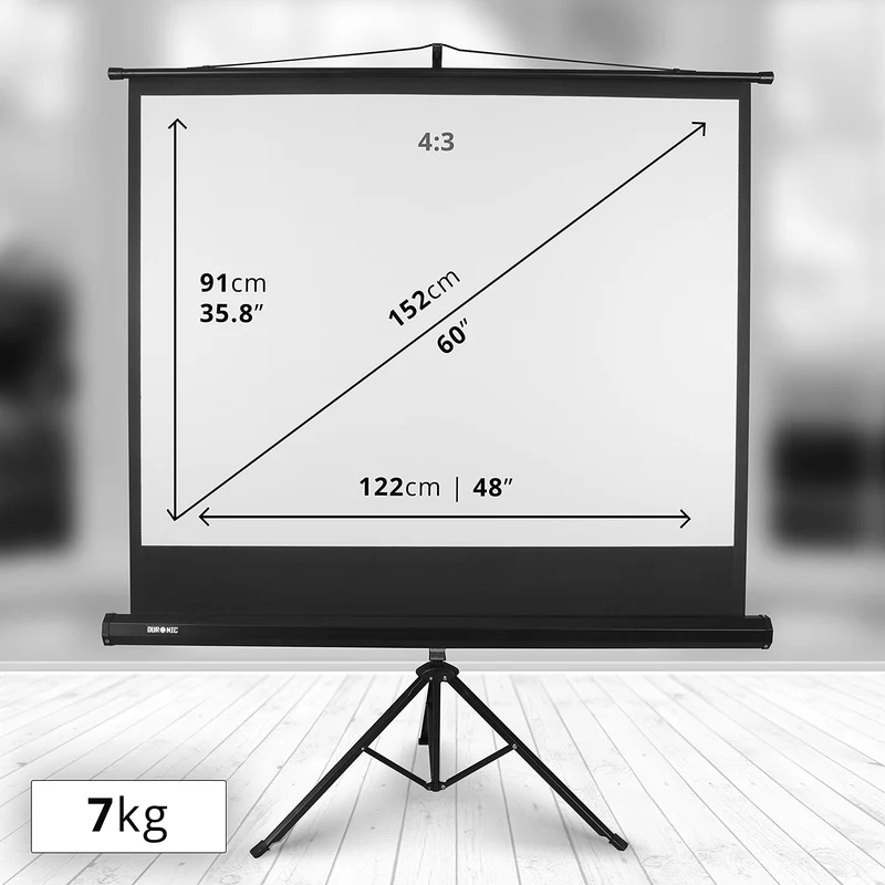 Duronic TPS60 Leinwand, 60" Stativleinwand, Stativ Beamerleinwand mit 122 x 91 cm Fläche im 4:3 Format, Heimkino mit 4K Full HD 3D, Projektorleinwand für Schule und Büro, Präsentationsleinwand