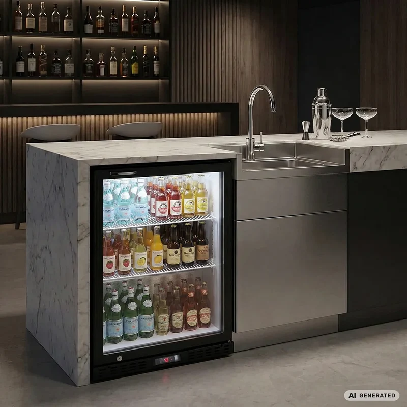 Barkühlschrank ECO 130 schwarz, LED Beleuchtung, unterbaubar