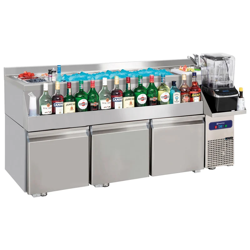 Mastro Cocktail Bar Station gekühlt mit 3 Schubladen, Spülbecken rechts und Eiswanne 1600x600 mm