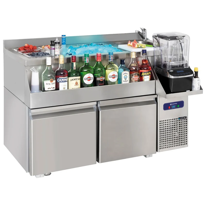 Mastro Cocktail Bar Station gekühlt mit 2 Schubladen, Spülbecken rechts und Eiswanne 1200x600 mm
