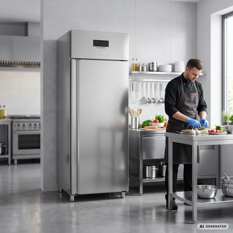 Gastronomie Kühlschrank ECO 700 GN 2/1 Monoblock , 616 Liter Kühlraumvolumen, 3 verstellbare Einlegeböden, Robuste Bauweise, Edelstahl