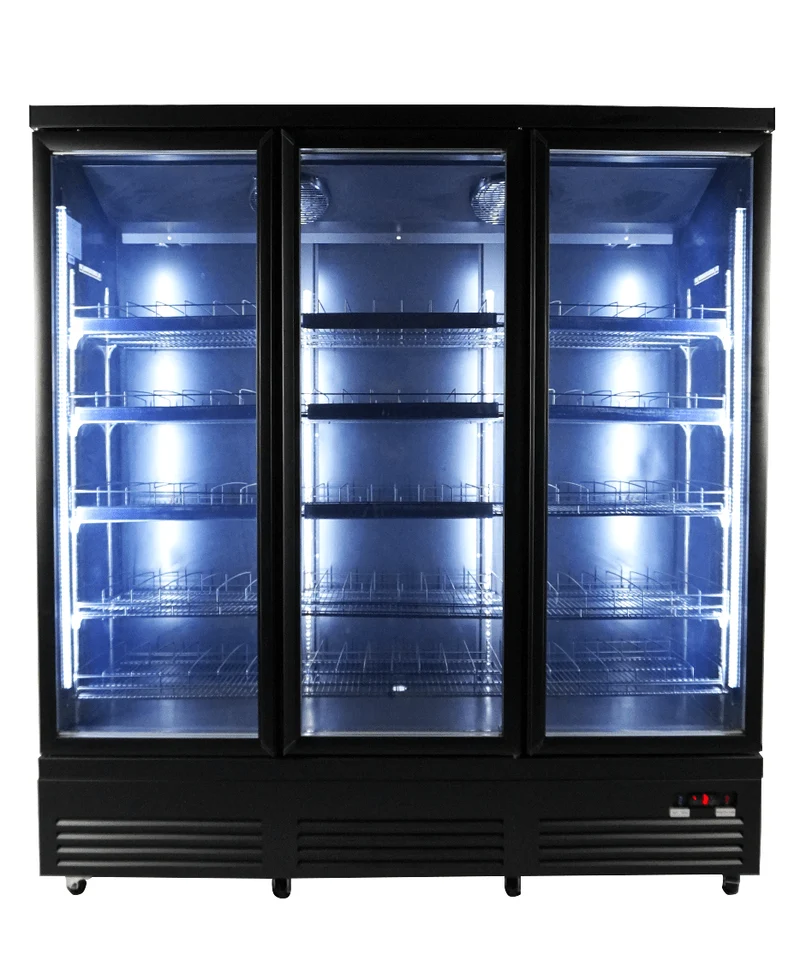 Combisteel Kühlschrank 3 Glastüren Schwarz CEB-1600R Bl