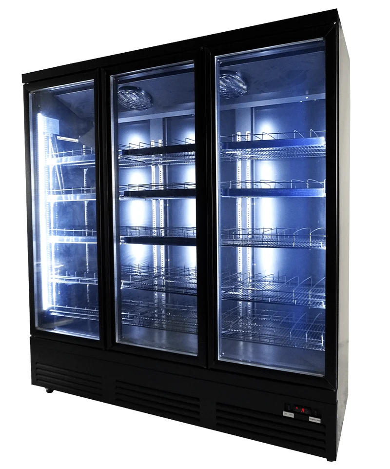 Combisteel Kühlschrank 3 Glastüren Schwarz CEB-1600R Bl