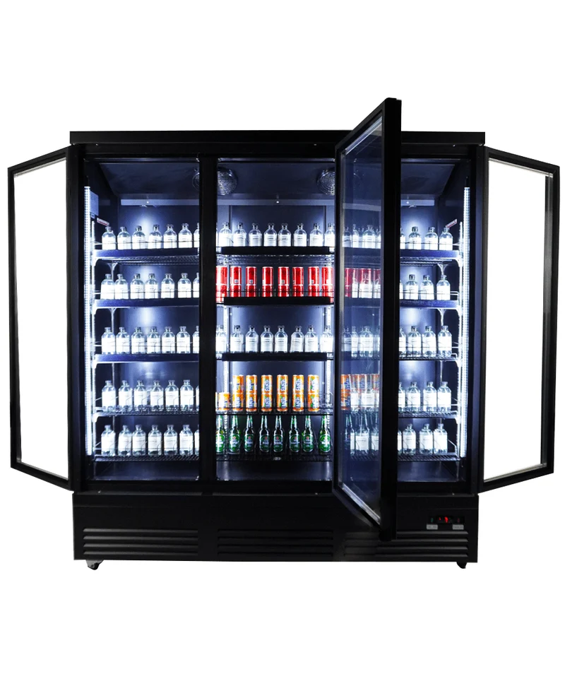 Combisteel Kühlschrank 3 Glastüren Schwarz CEB-1600R Bl