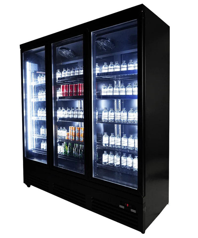 Combisteel Kühlschrank 3 Glastüren Schwarz CEB-1600R Bl