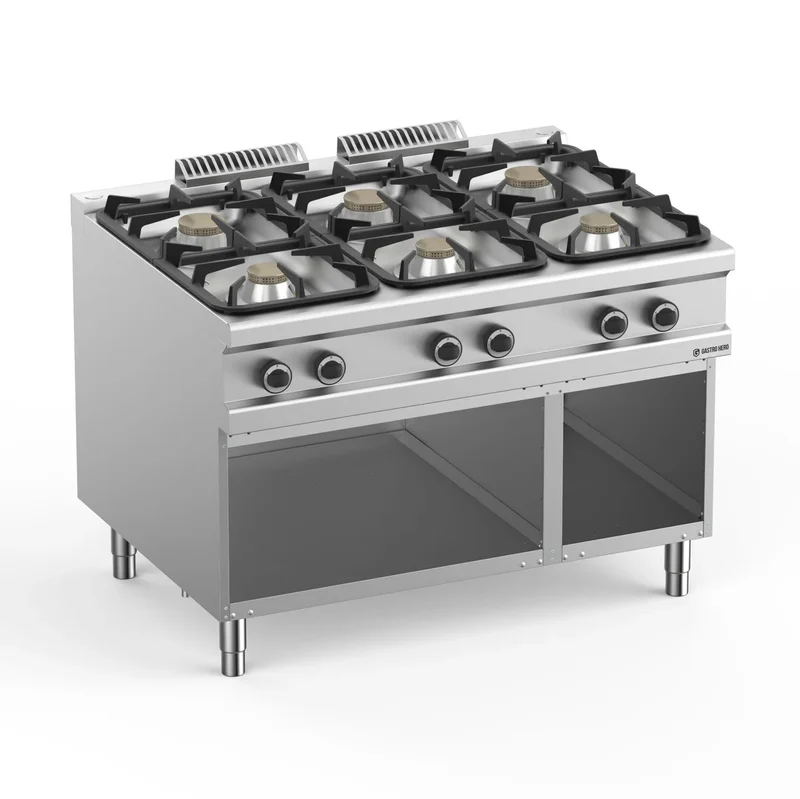 Gasherd Serie 900 - 120/90 mit offenem Unterbau - 6 Kochstellen - 54 kW