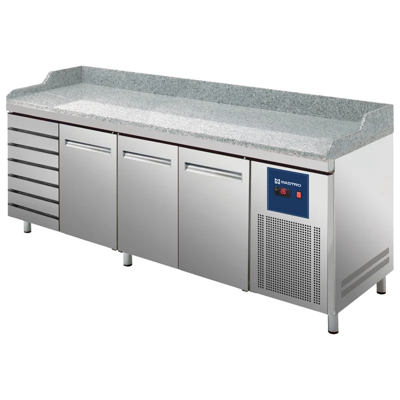 Mastro Pizzatisch mit 3 Türen 600x400 mm, 7 Schubladen 600x400 mm