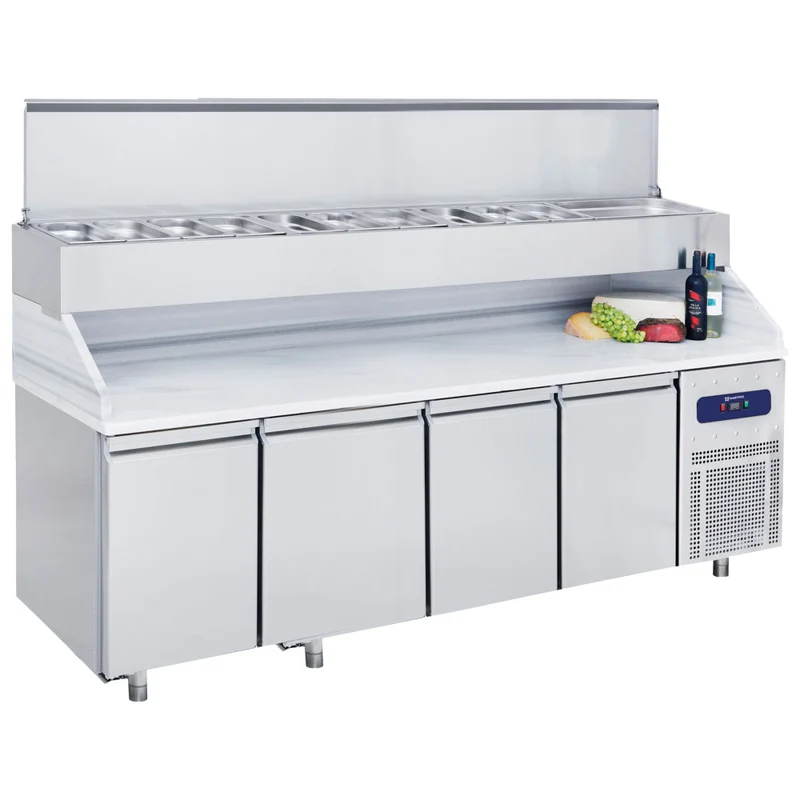 Mastro Pizzatisch mit 4 Türen GN 1/1 und Kühlaufsatz 12x GN 1/3 H=150 mm
