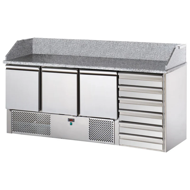 Mastro Pizzatisch mit 3 Türen GN 1/1 und 6 neutrale Schubladen 600x400 mm