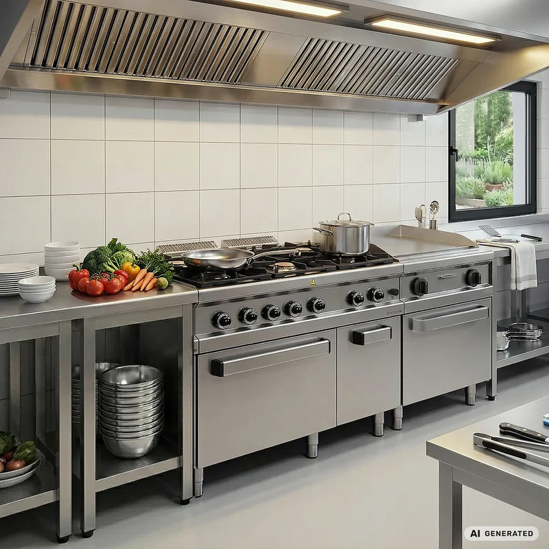 Gasherd Serie 700 - 110/70 mit Elektrobackofen - 6 Kochstellen - 42 kW