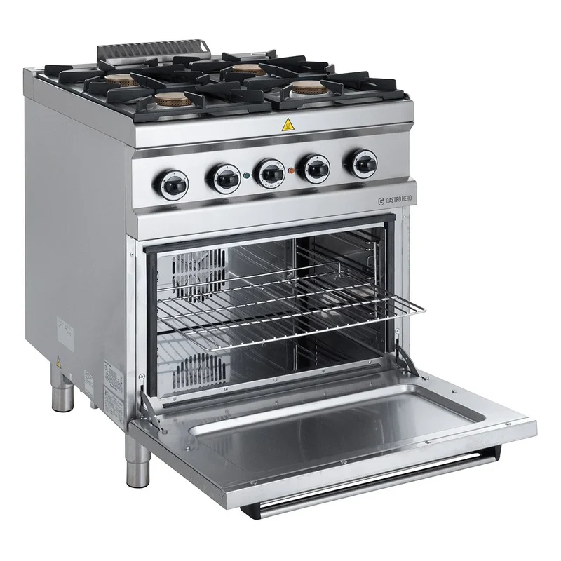 Gasherd Serie 700 - 70/70 mit Elektrobackofen, Umluft - 4 Kochstellen - 30,6 kW