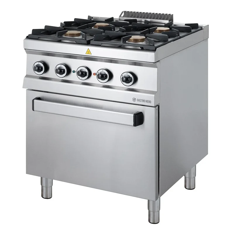 Gasherd Serie 700 - 70/70 mit Elektrobackofen, Umluft - 4 Kochstellen - 30,6 kW
