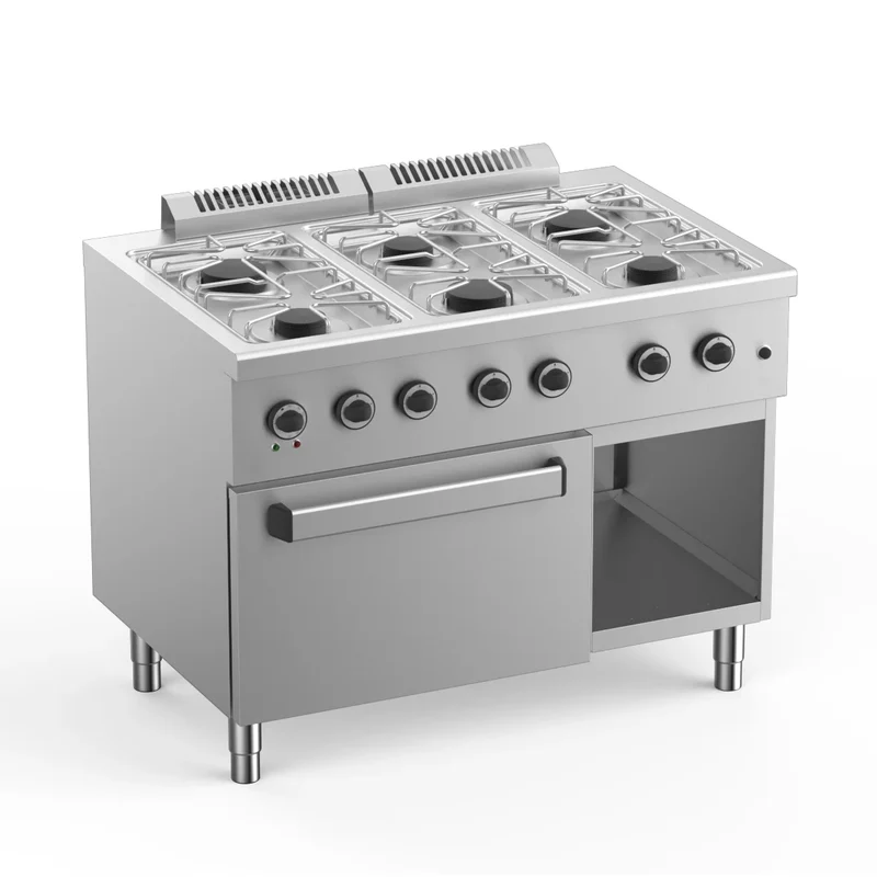 Gasherd Ecoline Plus 700 - 6 Flammen mit Elektroumluftbackofen 31,1 kW inklusive Gussrosten