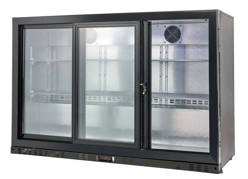 Barkühlschrank ECO 350 mit Schiebetüren schwarz, LED Beleuchtung, unterbaubar