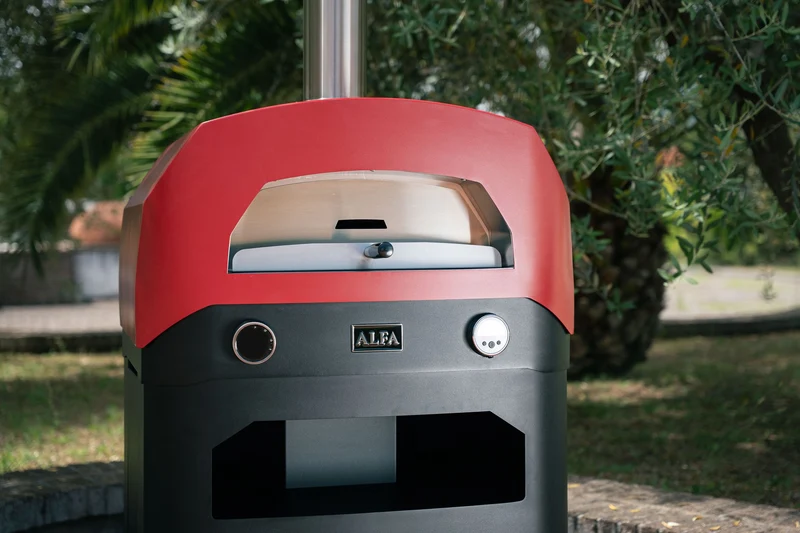 Alfa Forni EVO Hybrid-Pizzaofen Flüssiggas (LPG)/Holz, Rubin Rot