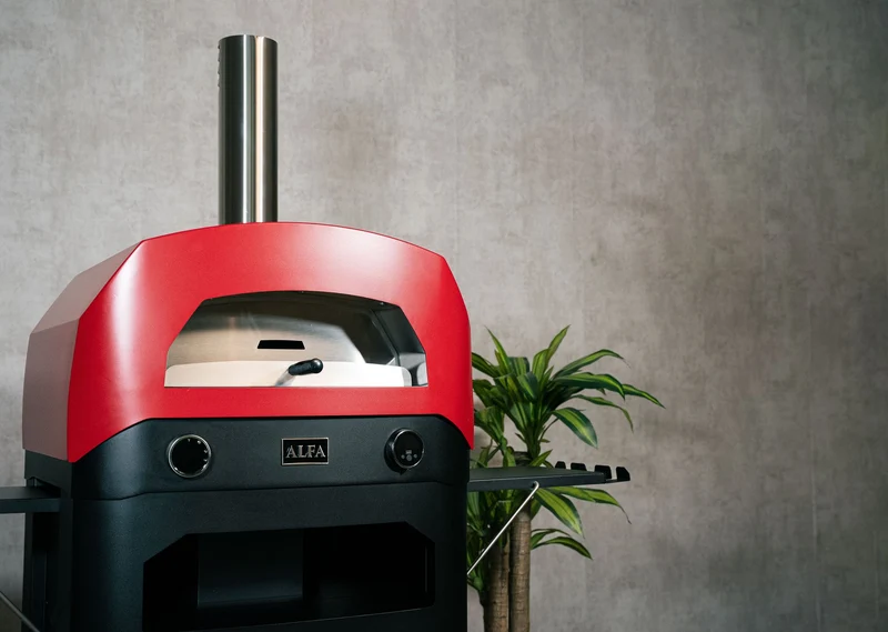 Alfa Forni EVO Hybrid-Pizzaofen Flüssiggas (LPG)/Holz, Rubin Rot