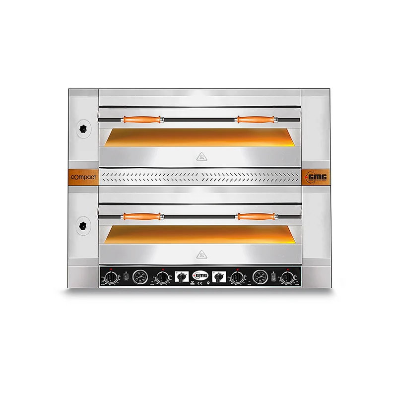 GMG Pizzaofen, 4+4x Ø 30 cm, 10 kW 400V, Bedienelement unten, mit Schamottsteinboden, 2 Backkammern