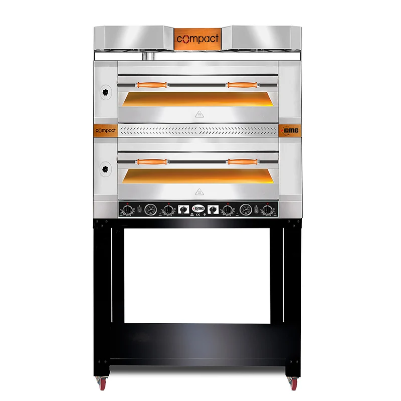 GMG Pizzaofen, 4+4x Ø 30 cm, 10 kW 400V, Bedienelement unten, mit Schamottsteinboden, 2 Backkammern