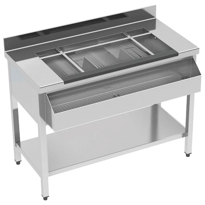 Virtus Cocktail Bar Station neutral mit Eiswanne, Flaschenhalter, 1200x610 mm