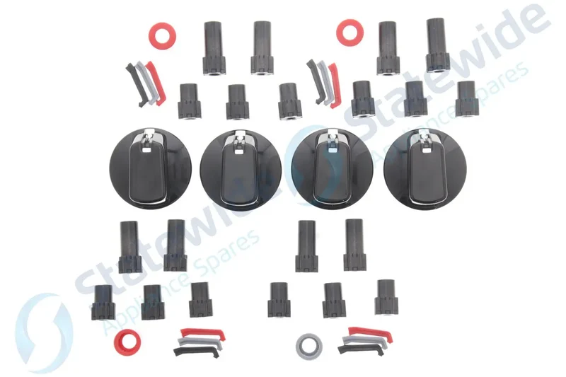 Universal Cooktop/Oven Knob Black 48mm SKIRT (Pack 4)
