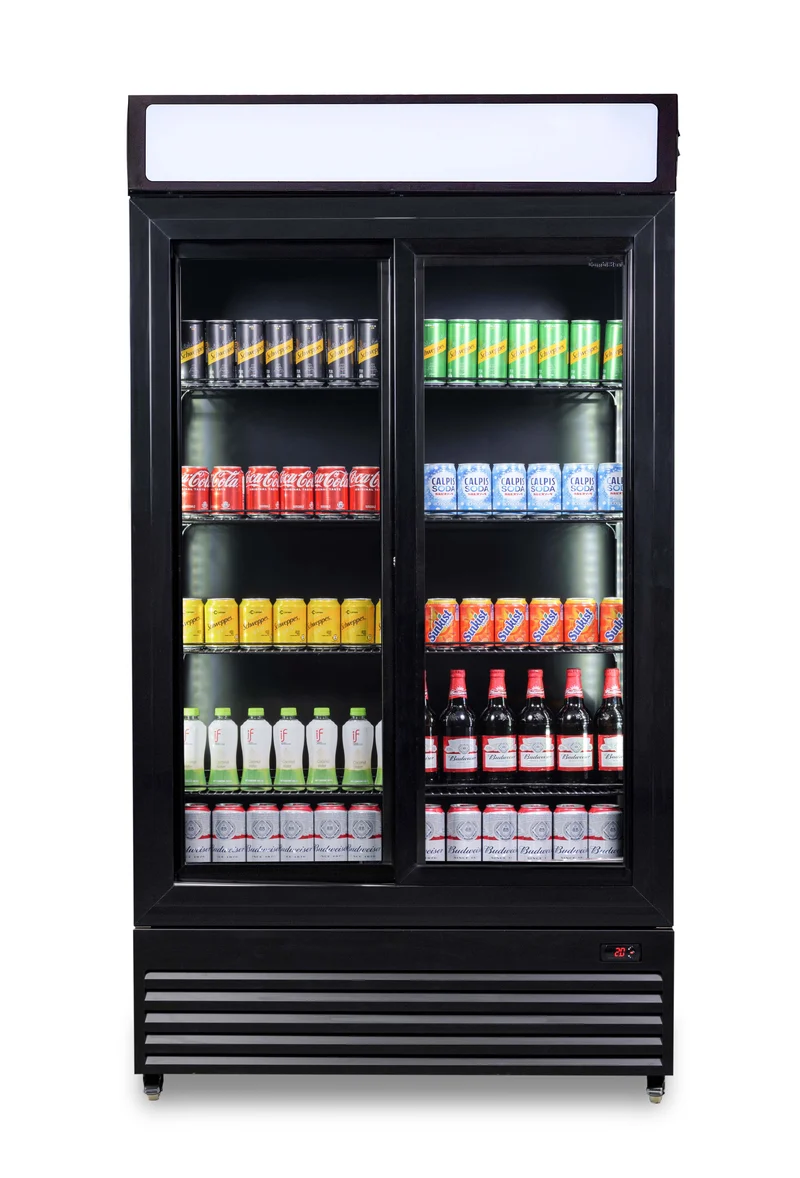 Combisteel Kühlschrank mit Schiebeglastüren BEZ-780 Sl Schwarz