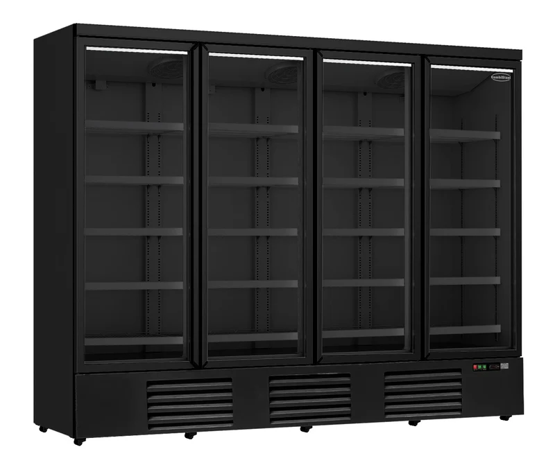 Combisteel Kühlschrank 4 Glastüren Schwarz JDE-2025R Bl *transport auf Anfrage* **achtung, Es Liegt Ein Erhöhter Einschatlstrom Vor, Sodass Ein Leitungsschutzschalter mit C-charakteristik Erforderlich Ist.**