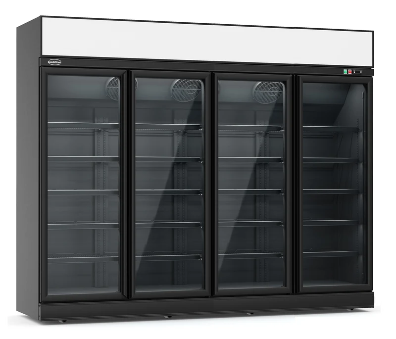 Combisteel Kühlschrank 4 Glastüren Schwarz INS-2060R Bl *transport auf Anfrage* **achtung, Es Liegt Ein Erhöhter Einschatlstrom Vor, Sodass Ein Leitungsschutzschalter mit C-charakteristik Erforderlich Ist.**