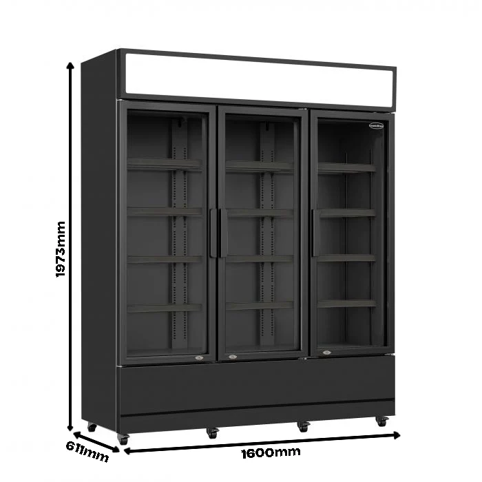 Combisteel Kühlschrank 3 Glastüren Schwarz FCU-1200 Bl