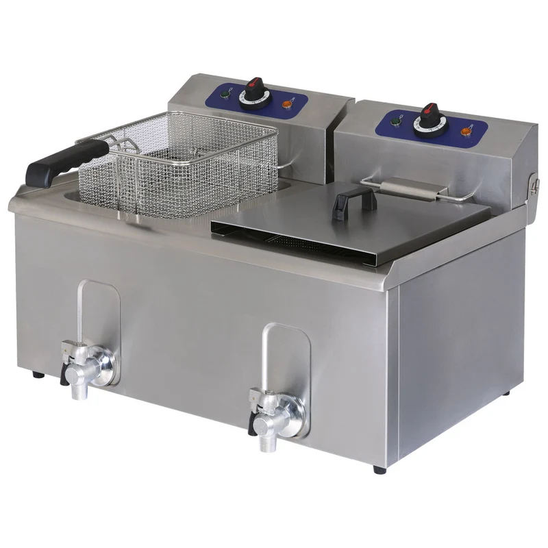 Mastro Elektro-Fritteuse mit Ablasshahn, Tischmodell, Ölfassungsvermögen 10+10 Liter