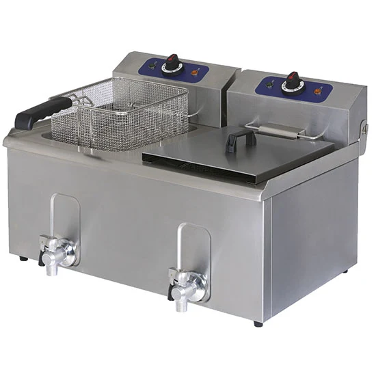 Mastro Elektro-Fritteuse mit Ablasshahn, Tischmodell, Ölfassungsvermögen 8+8 Liter
