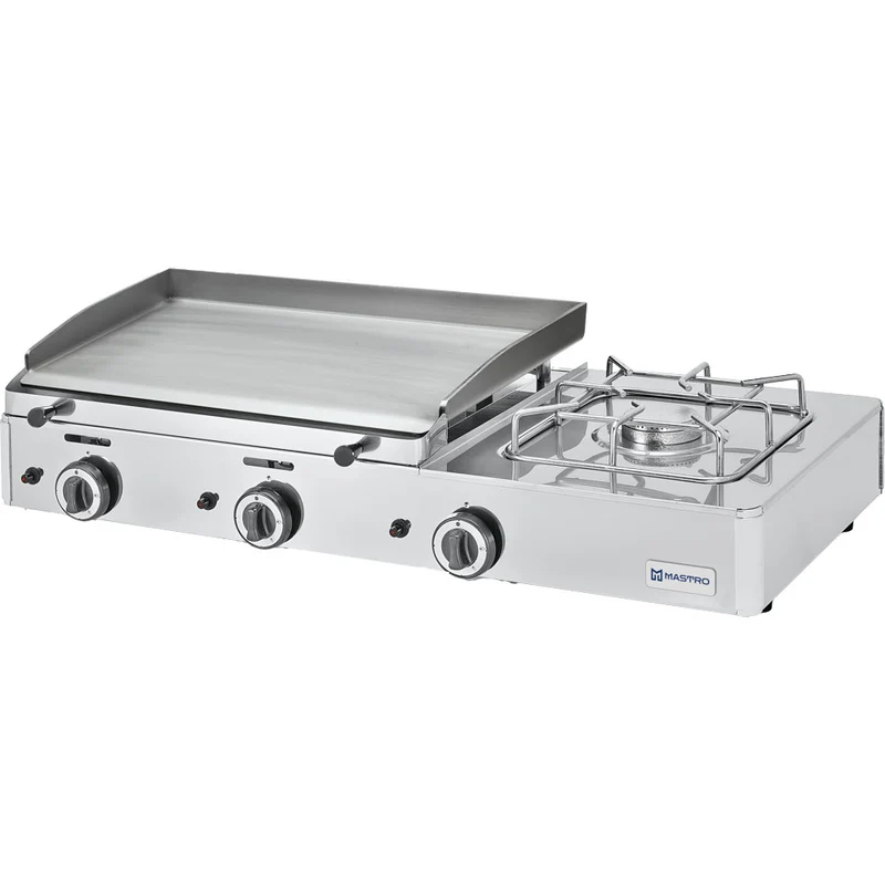 Mastro Gas-Kombigrillplatte mit 2 Grillzonen und 1 Gasbrenner, Tischmodell - LPG