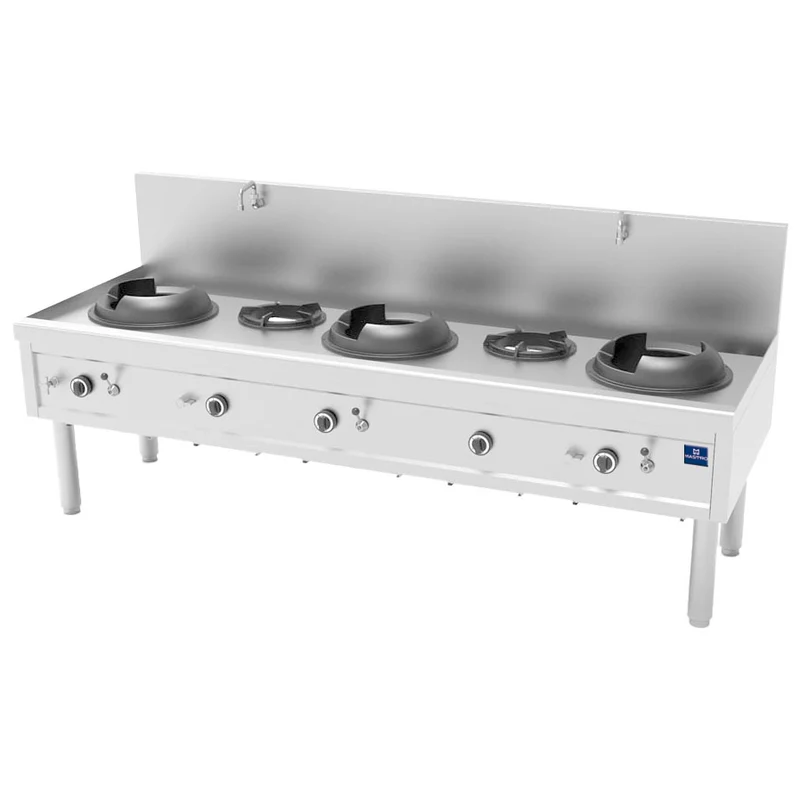 Mastro Gas-Wokkochfeld mit 3 Brenner 27,5 kW + 2 Suppenbrenner 9,2 kW, 2 Wasserhähne