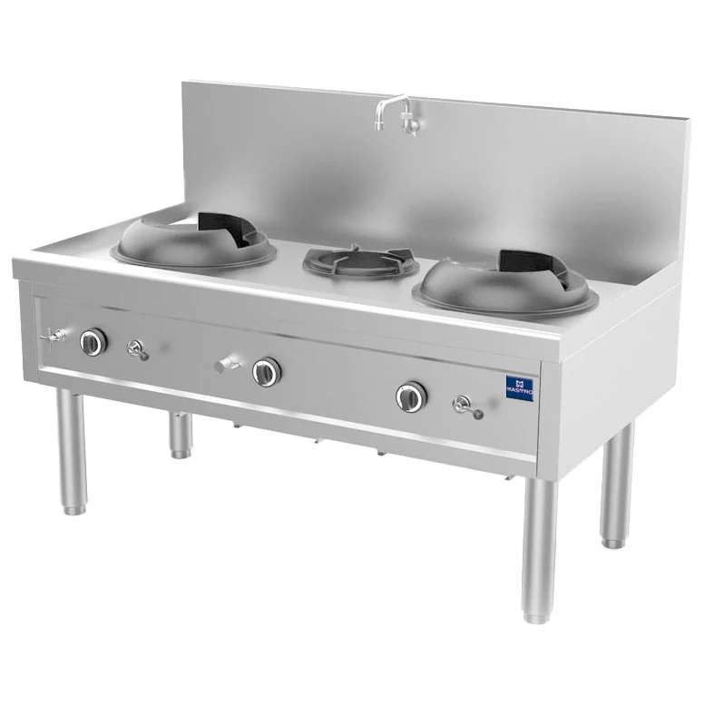Mastro Gas-Wokkochfeld mit 2 Brenner 27,5 kW + 1 Suppenbrenner 9,2 kW, 1 Wasserhahn