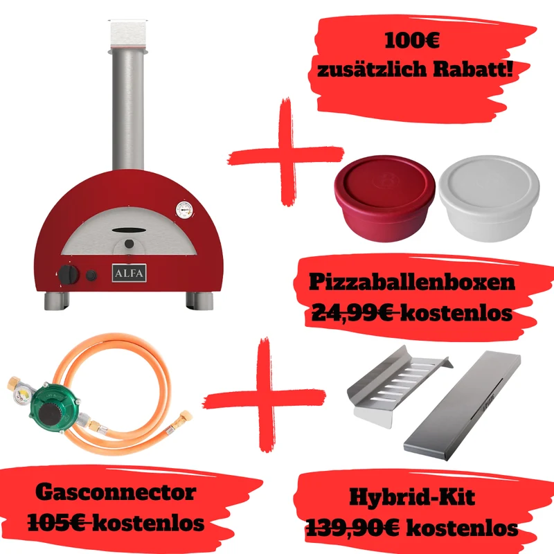 Alfa Forni Moderno 1 Pizze Bundle, Gas/Hybrid, Rot