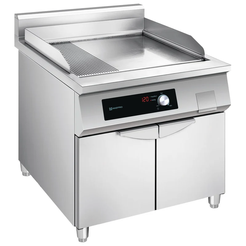 Mastro Induktions-Grillplatte 1/3 gerillt und 2/3 glatt auf Unterbau mit Tür