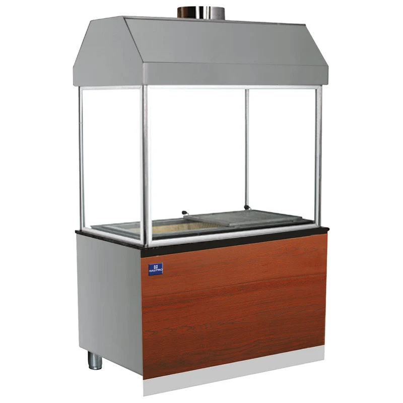 Mastro Holzkohlegrill 1800 mm auf Unterschrank mit Ascheschublade und Abzugshaube