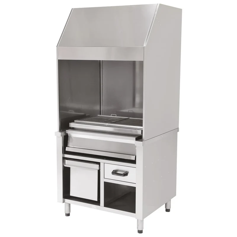 Mastro Holzkohlegrill auf Unterschrank mit Ascheschublade und Abzugshaube, 1 Grillzone gesamt 800x600 mm