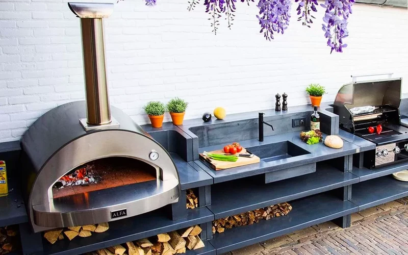 Alfa Forni Classico 4 Pizze, Holz, Kupfer