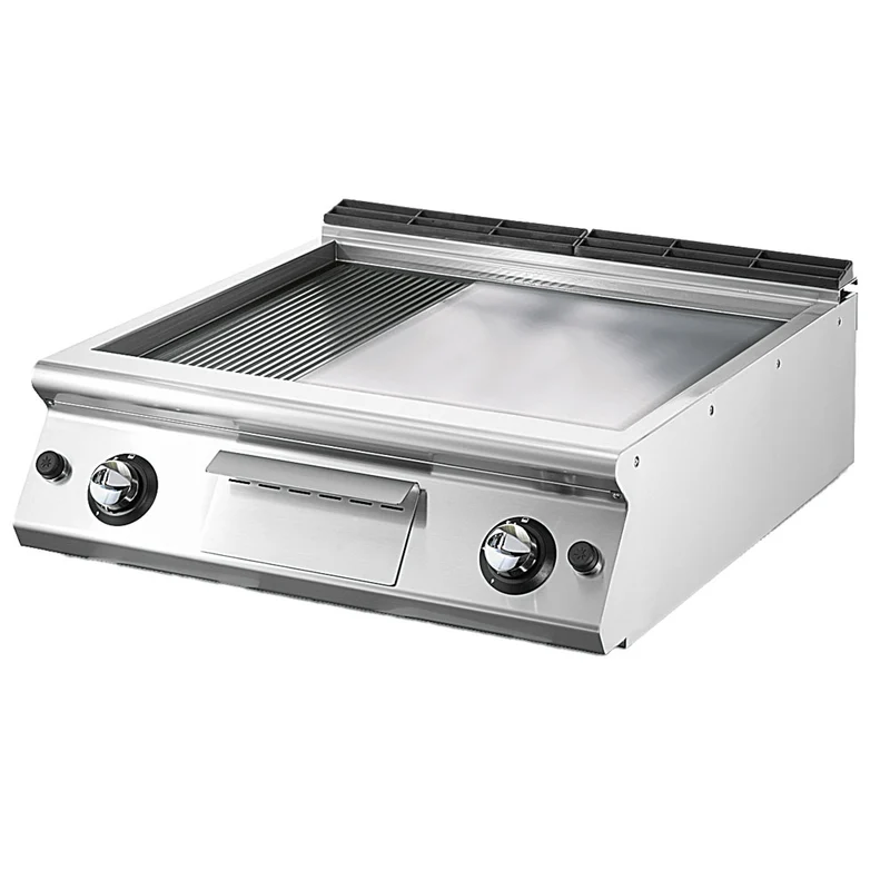 Virtus Gas-Grillplatte, Tischmodell, 1/3 gerillt und 2/3 glatt verchromte Platte
