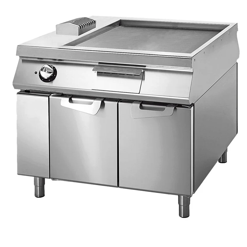 Virtus Elektro-Grillplatte glatt auf Unterbau mit Türen, Bedienung beidseitig