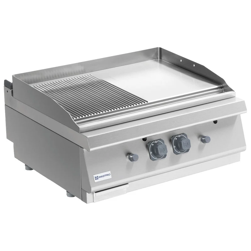 Mastro Gas-Grillplatte, Tischmodell, 1/2 glatte und 1/2 gerillte Platte
