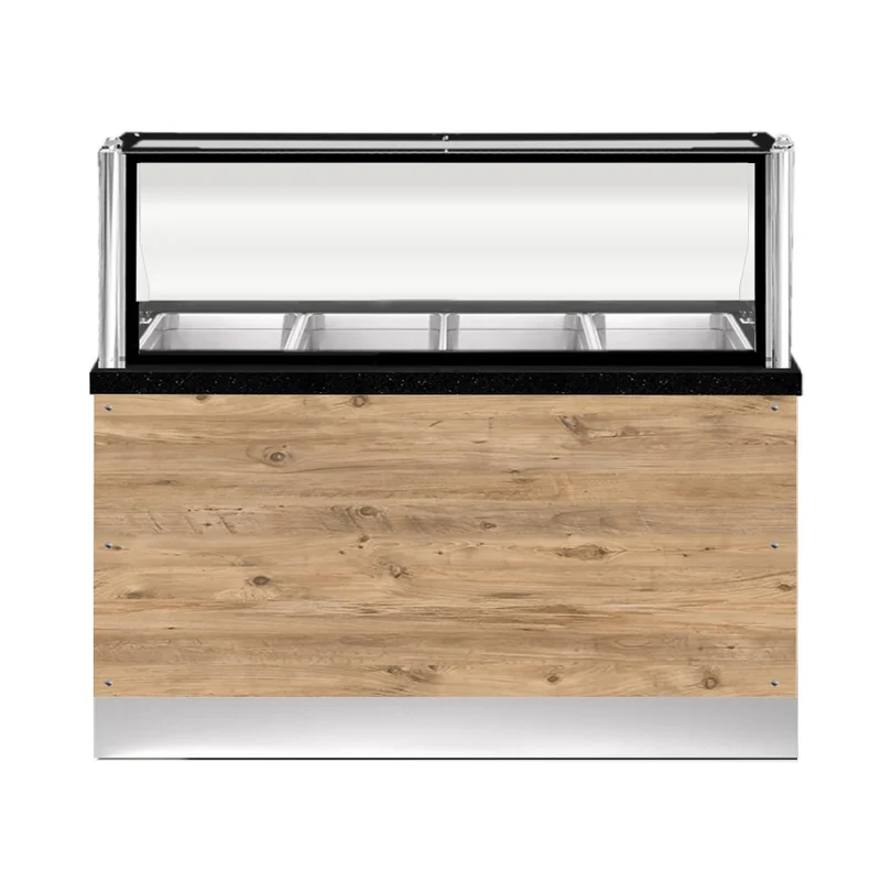 PRO LINE Bain-Marie 4x 1/1GN, 150x88x134cm, schwarzer Granit, LED Beleuchtung